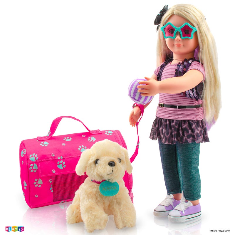 Play22 Plush Puppy Doll Set for Kids 9 PCS - Baby Doll Accessories - Doll Puppy Set - 4 Year Old Girl Birthday Gifts, Little Girl Toys, Sized for 18" Dolls, Multicolor - Image 3